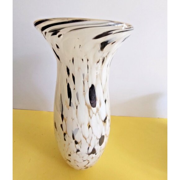Todd Oldham Heavy Art Glass Vase White, Gold, Brown Mottle Design 12.5" - Picture 5 of 15